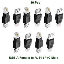 10x RJ11 6P4C Telephone Jack to USB Type-A Female Adapter for Fax Machine Modem