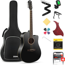 Black Acoustic Guitar Kit For Beginner Adult Teen Full Size Cutaway Acustica Gui