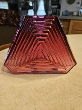 Vintage Pilgrim Glass Cranberry Triangle Blenko Style 9"x 6.25"x 4.5" Beautiful!