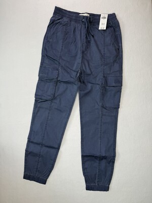 Abercrombie Fitch Pants Boys 11/12 Blue  Kids Jogger Cargo Drawstring NEW$60