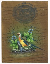 Fatto a Mano Uccello Dipinto Su Vecchio Timbro Carta Natura Art Per Da 24.1x33cm