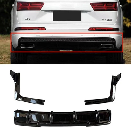 For Audi Q7 S-Line 2016-2019 Rear Bumper Lower Lip Diffuser Spoiler Gloss Black  - Foto 1 di 6