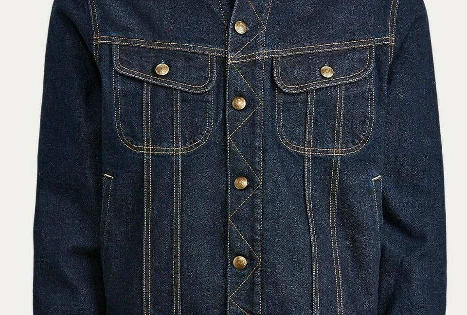 Chaqueta de Camionero Ralph Lauren Etiqueta Púrpura Italia Delgada Cuero Gamuza Índigo Denim Foto 3 de 4