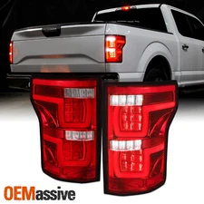 For 15-20 Ford F150 [Dual U-LED Tube] Tail Light Rear Brake Lamp Red Clear Lens
