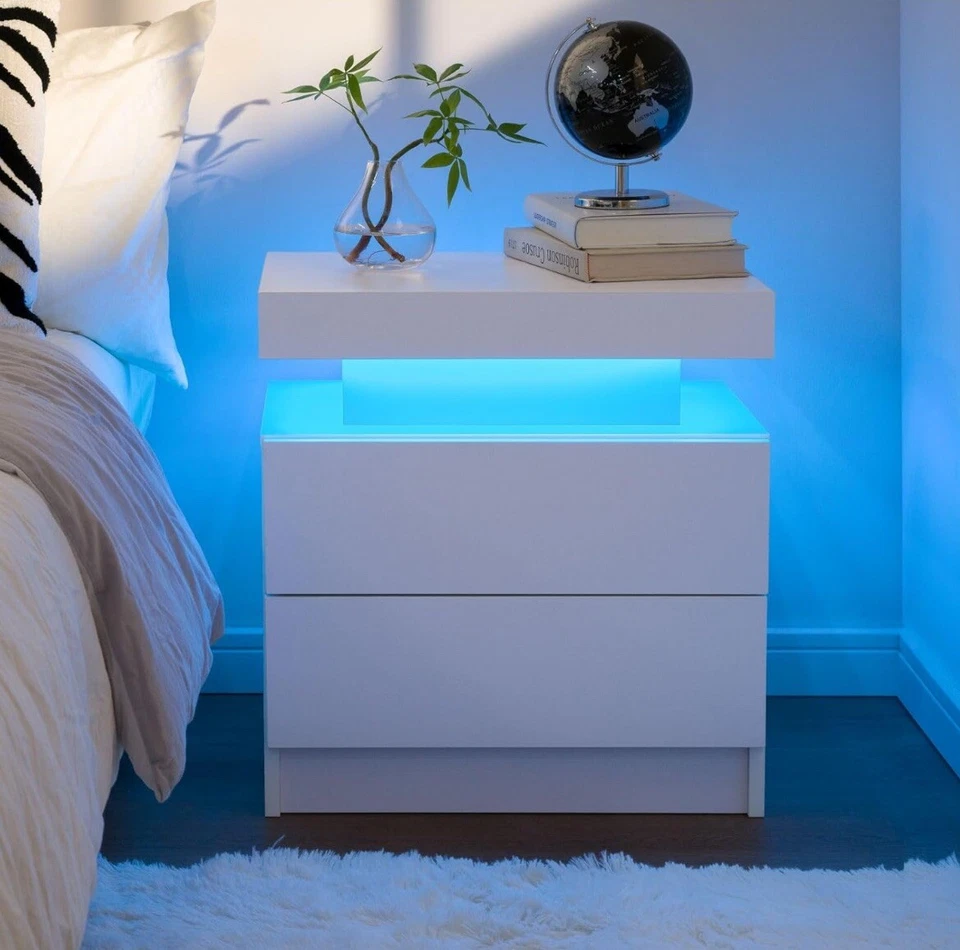 Mesita de noche LED blanca Cubehom para dormitorio moderna Foto 4 de 4