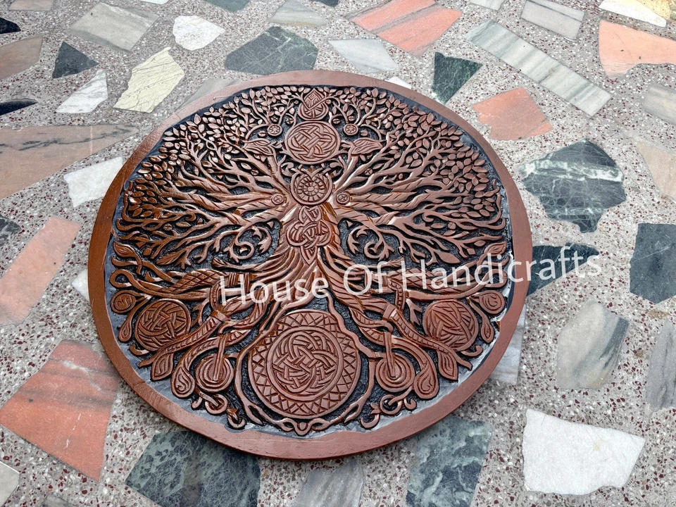 Handmade Yggdrasil Carved Shield 30 Inch Handmade Carved Shield,cosplay,wall dec - Image 2 of 4