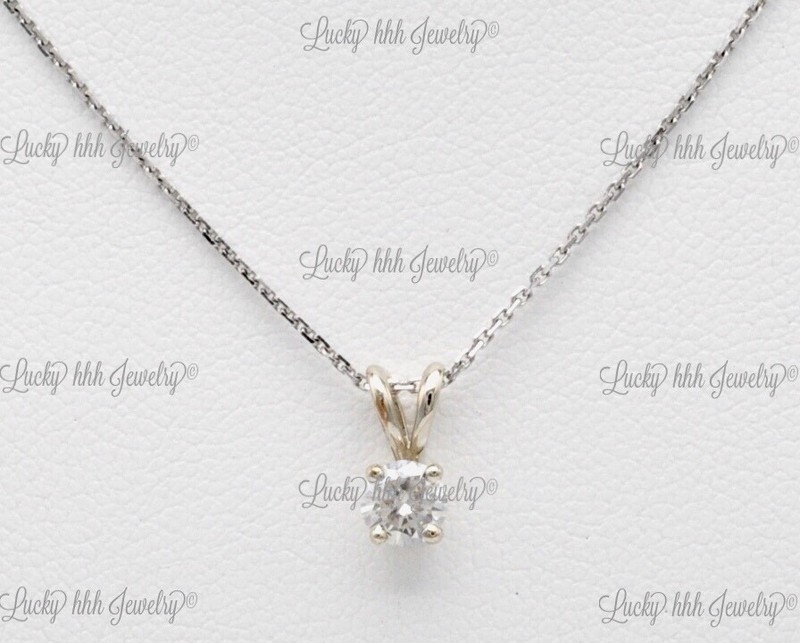 14k Solid White gold Natural Diamond  Solitaire necklace pendant 0.33 ct Prong