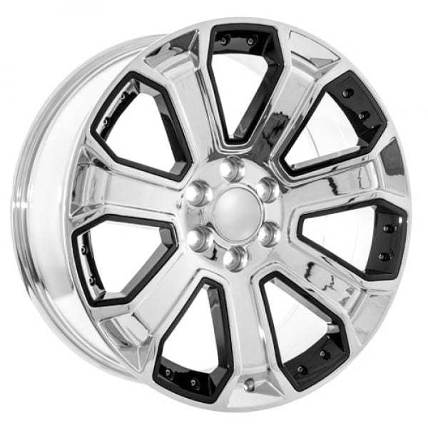 22 Inch Chevrolet Truck Wheel Chrome With Black Inserts Replica Rims