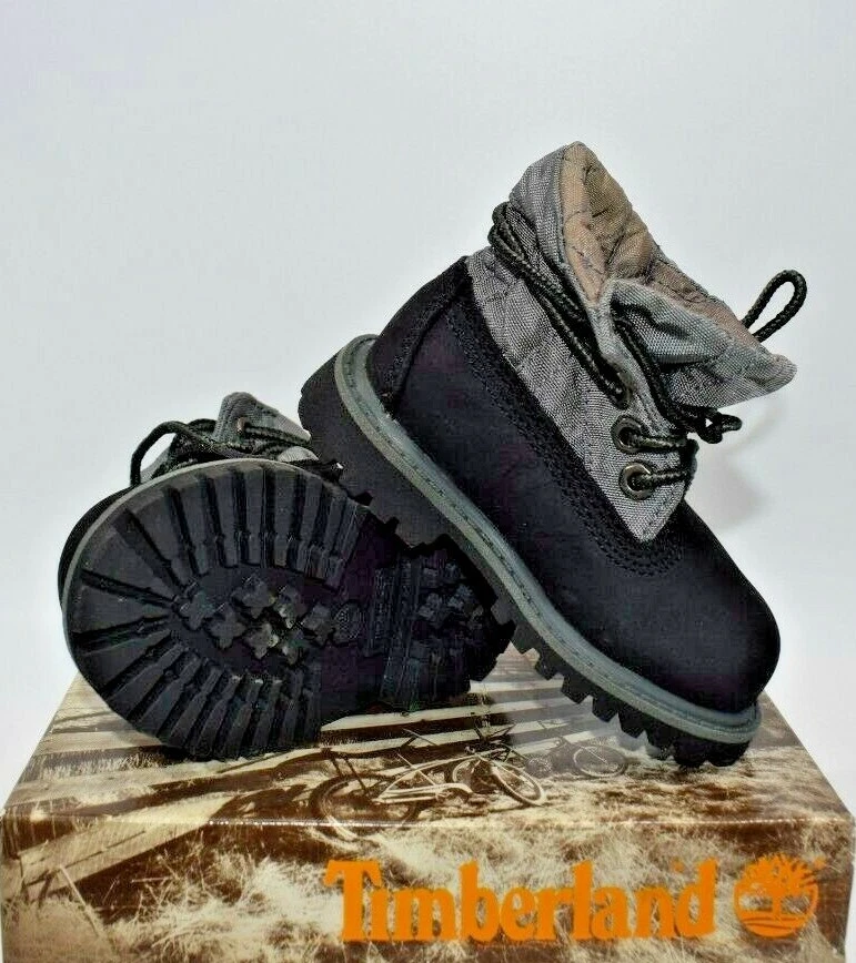 NEW TIMBERLAND ROLL TOP BOOTS GRAY BLACK NOIR TODDLERS SIZE 4 M M 22853