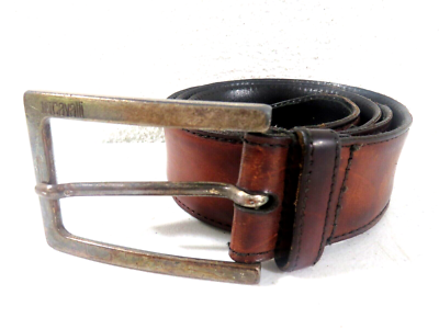 Just Cavalli Brown Distressed Leather Belt Mens 32 Silver  display picture 3