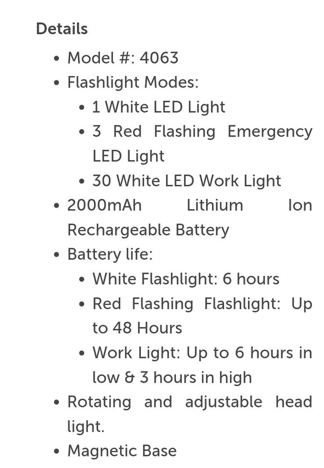 Mobile Power 4065 Red Lightbolt Max LED Rechargeable Flashlight/Work