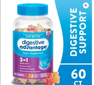 NEW Digestive Advantage 3 In 1 Probiotic, 60 Gummies