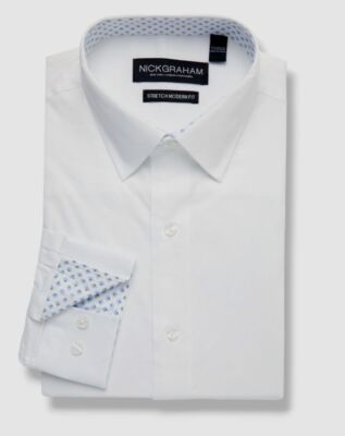 $78 Nick Graham Men's White Stretch Modern-Fit Dress Shirt Size 17-17.5 36/37