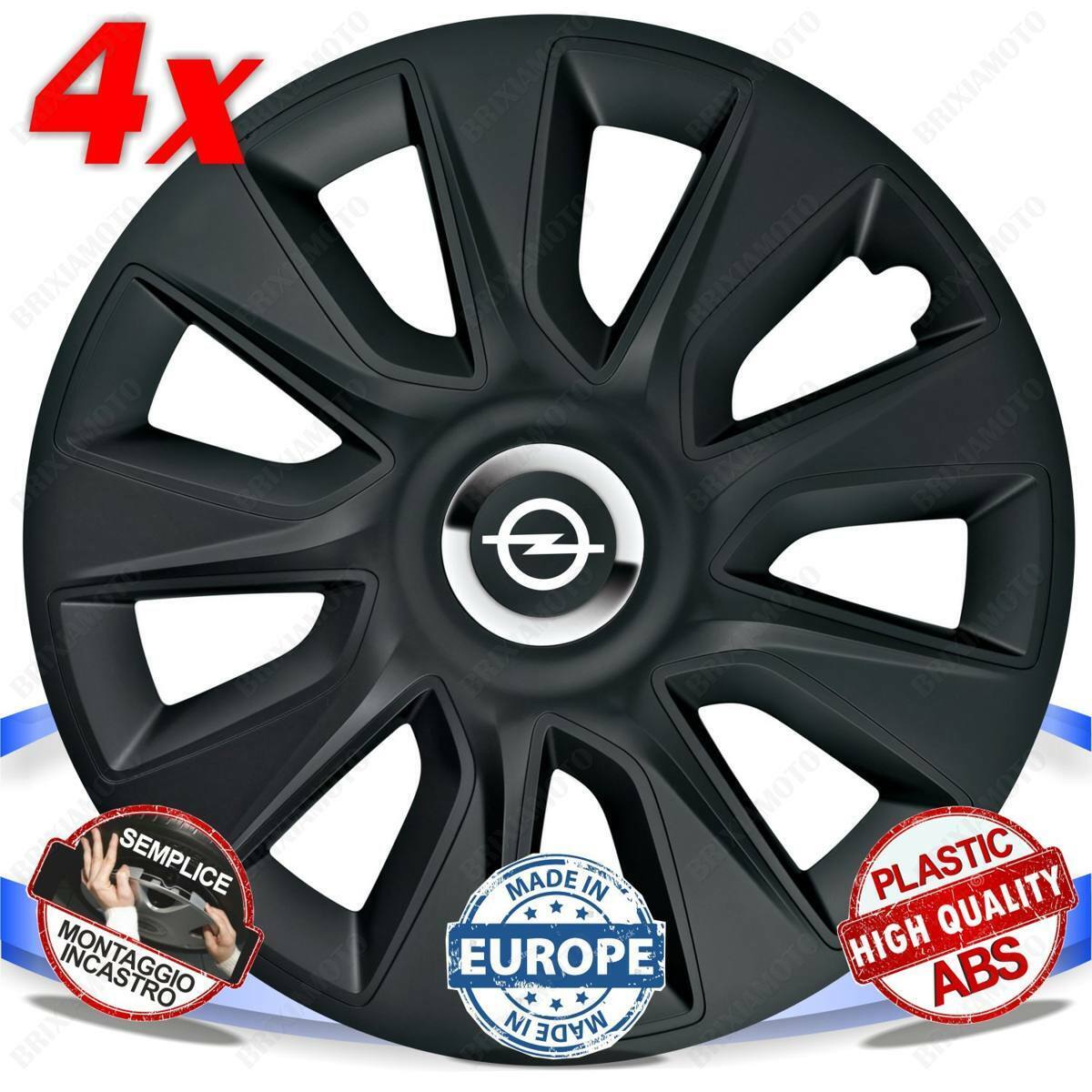 SET 4 BORCHIE RUOTA COPRI CERCHI CALOTTE 14 STRATOS BLACK PER OPEL KARL