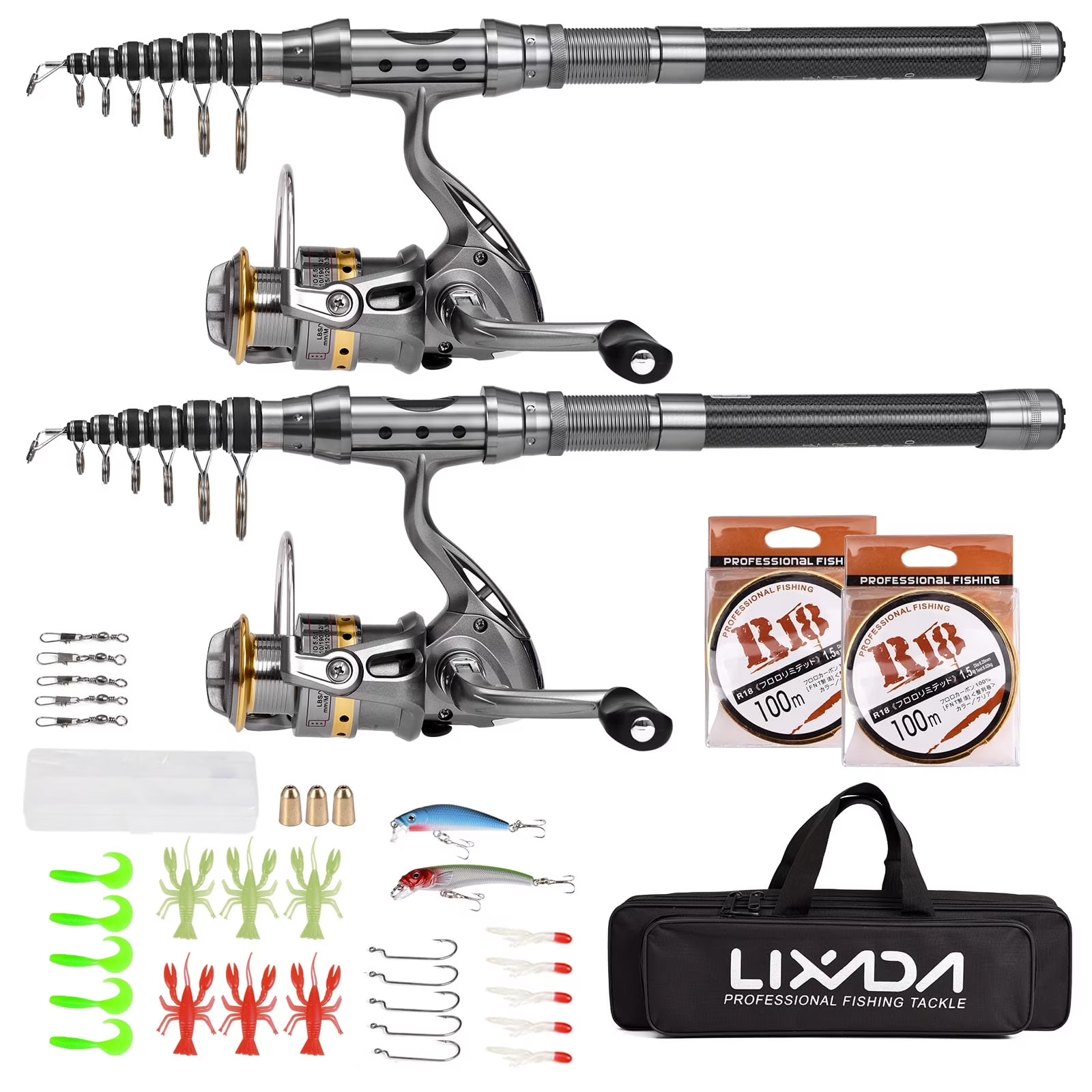 2PCS Telescopic Fishing Rod and Reel Combo Kit Spinning Gear