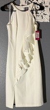 Vince Camuto Size 2 White Halter Bodycon Dress Cocktail Ruffle Sleeveless B57