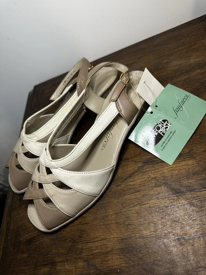 Sz 8 Vintage Fanfares Beige Open Toe Dress Heel Shoes - Image 2 of 4