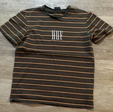 HUF Y2K Striped T Shirt Mens Med Green Short Sleeve Skater Style