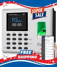 NGTeco K-4N Fingerprint Time Clock WiFi App Auto Punch In Battery Backup No Fees