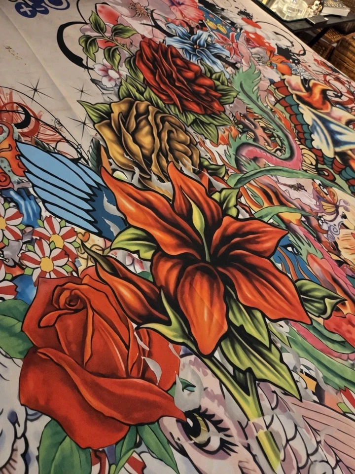 Funda nórdica colorida con arreglo de corazón roja/verde/naranja/negro/azul flores abstractas Foto 4 de 4