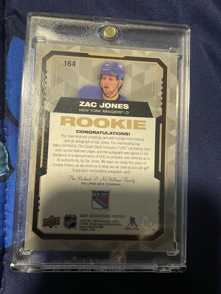 2021-22 Upper Deck Stature Zac Jones Rookie Auto Patch /6 - Image 2 of 2