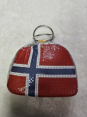 Laila The Essence Of Norway Mesh Flag Purse With Metal Ring Handles READ