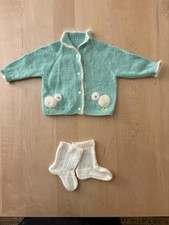 Vintage Handknit Baby Sweater And Booties, Angora Crochet Easter Chicks 6-12m