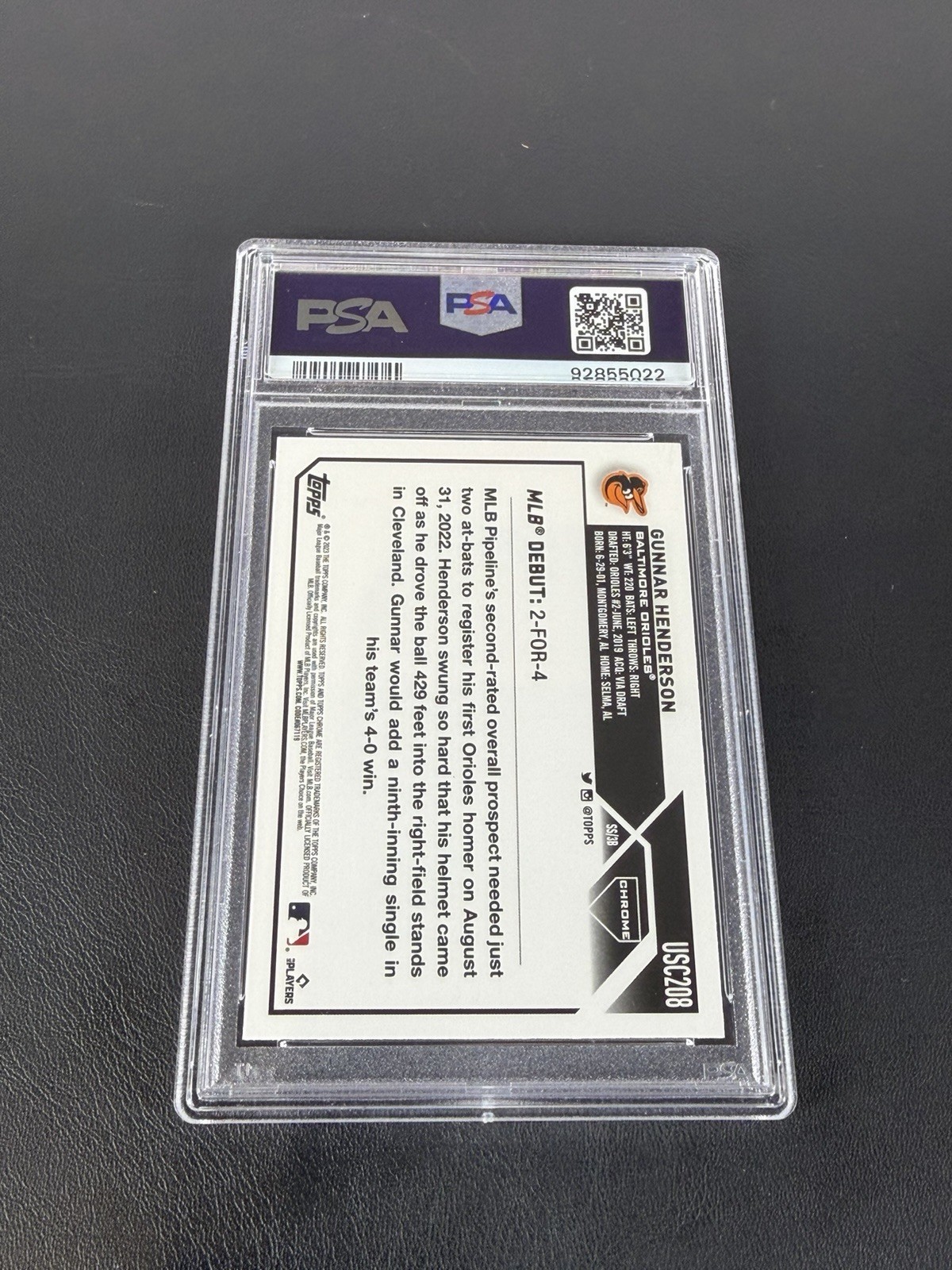 2023 Topps Chrome Update - Rookie Debut Gunnar Henderson #USC208 (RC) PSA 10 view 2