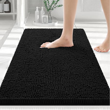 Luxury Chenille Bathroom Rug 24x16 Black Extra Soft Absorbent Non-Slip Bath Mat