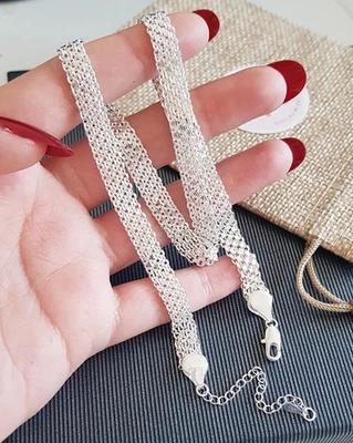 Edle GLIEDER HALSKETTE Collier Choker Halsband  925 SILBER  Figaro massiv Ring - Bild 1 von 4