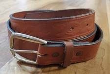 Vintage Genuine Leather Belt USA Made Tooled Celtic Braided Pattern Tan Size L
