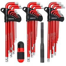 SEDY 30pcs Long Arm Ball End L-Hex & Torx Key Set with Grip Handle with T-Handle