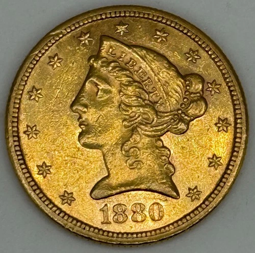 Photo of a 1880-S Liberty Half Eagle from an eBay listing that sold on Jul 15, 2026