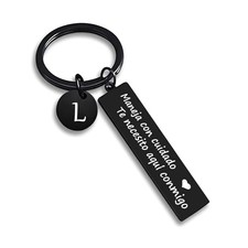 Initial Drive Safe Keychain,Te necesito aqui conmigo Spanish Letter A-Z Black-l