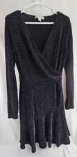 Michael Kors Women’s Evening Dress Black Metallic Long Sleeve Size L Stretch