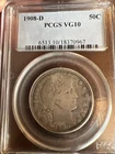 1908-D BARBER HALF DOLLAR PCGS VG-10