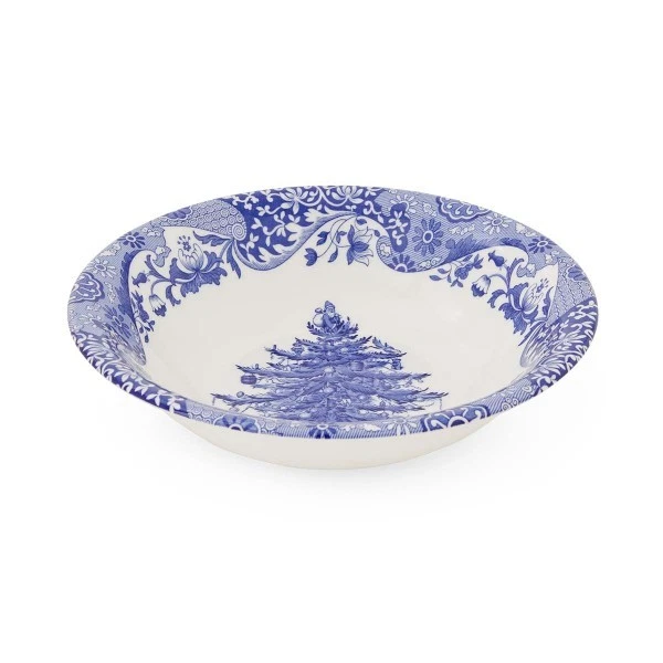 Cuenco de árbol de Navidad italiano Spode azul - Plato de vacaciones de porcelana de 7,9" Foto 3 de 4