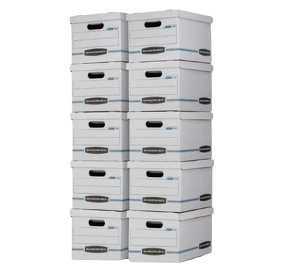 Bankers Box Basic Duty Letter/Legal File Storage Box with Lids, 10 Pack, White