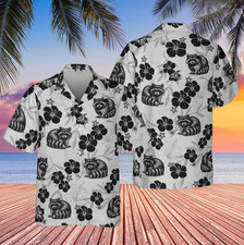 Raccoon Hibiscus Floral Aloha Vacation Summer Hawaiian Shirt