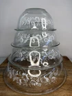 Pyrex White lace/Colonial Mist 4 Piece Mixing Bowl Set Rare Full Set