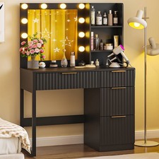 10LED Lighted Makeup Vanity Table w/Mirror, Dressing Desk with Charging Station