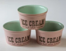 Over And Back Yellow Ware Vintage ICE CREAM It's Best When Homemade Bowl 3 set