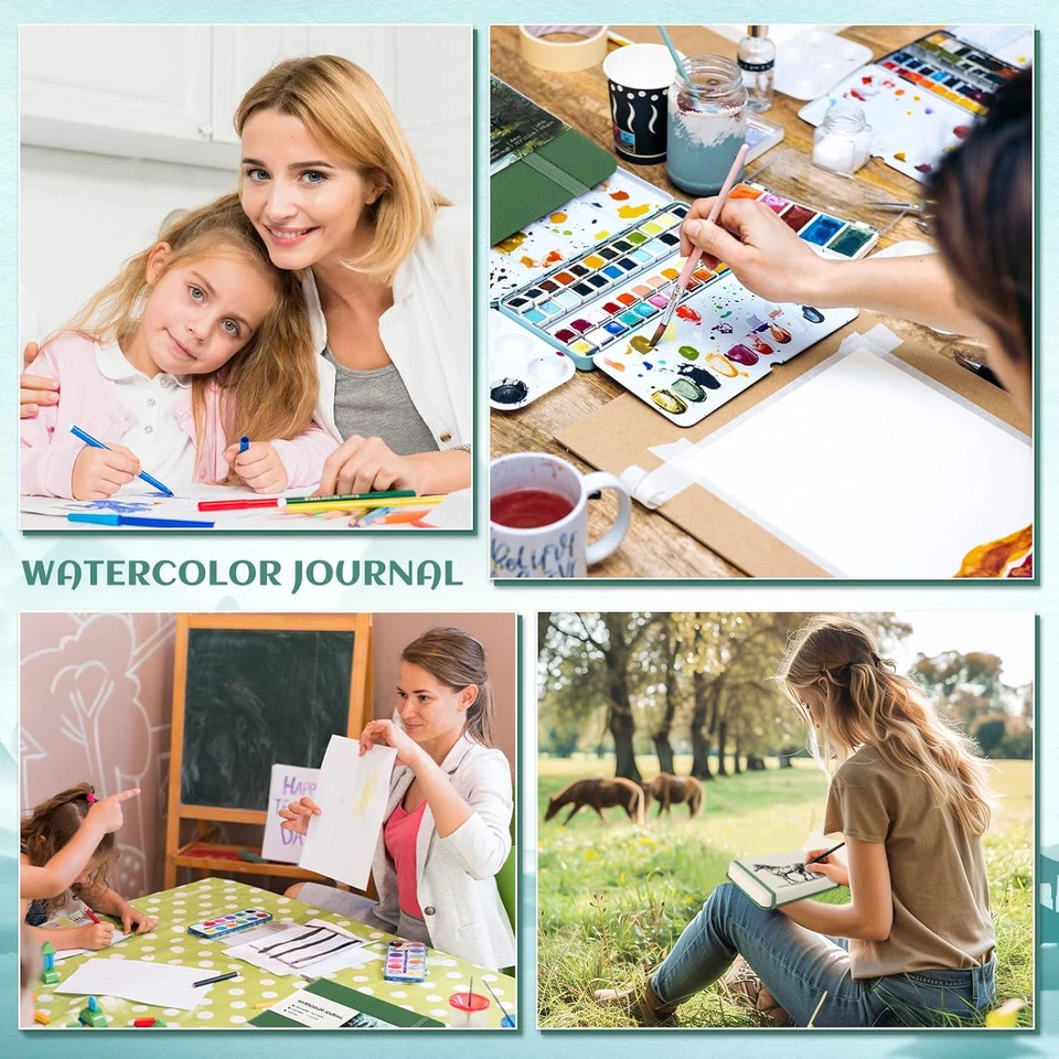 40 张水彩日记 4x6 英寸,140 磅/300 GSM 水彩素描本 冷... — 第 2/4 张图片