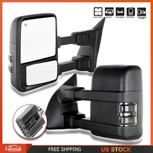 Pair Power Heated Smoke Signal Tow Mirrors For 03-07 Ford F250/F350/F450/F550