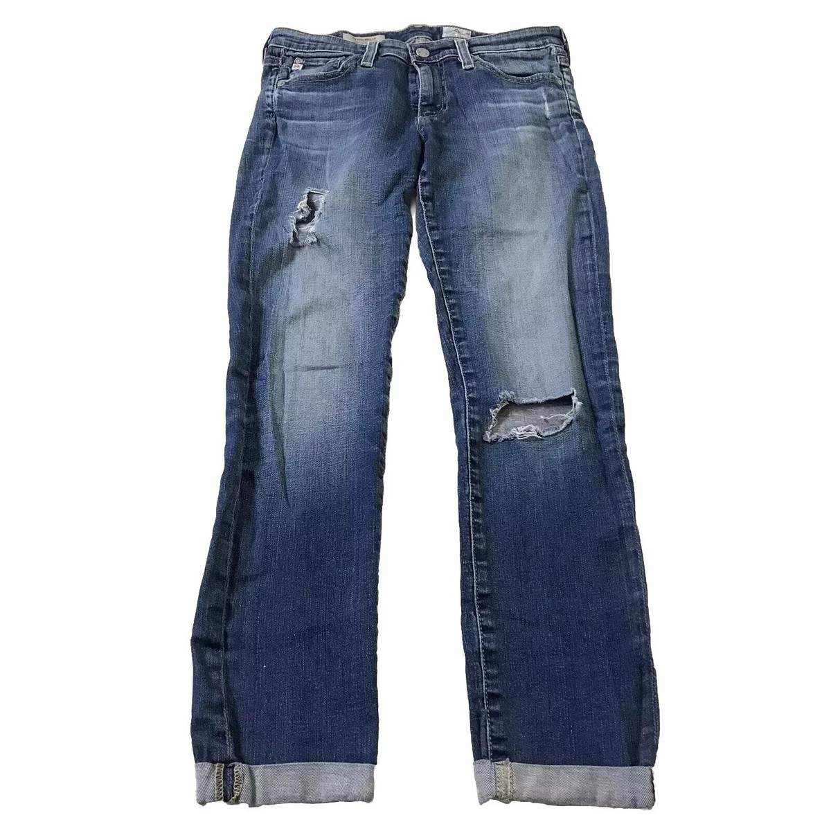 ag the stilt roll up cigarette Womens White Denim Skinny Cuffed Jeans Size 29 25 Fabric Stilt Roll Ag Adriano Goldschmied