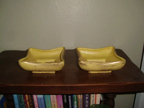 Vintage McCoy Pottery Yellow Gold Square console Planters Pair