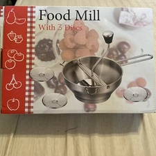 Hungry Artisan Stainless Steel Food Mill W/ 3 Milling Discs Food Prep NIB