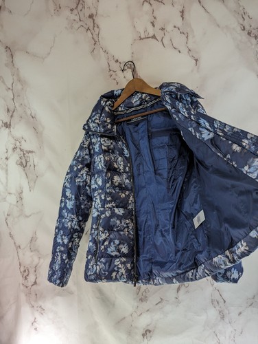 Lands End Down Jacket Womens 8 Medium Puffer Coat Blue Floral Zip Puffy FP Power - Picture 8 of 11