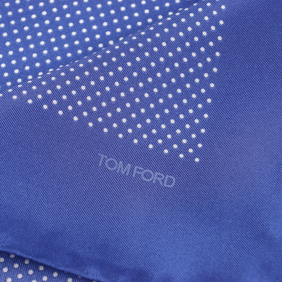 New $180 TOM FORD Blue and White Pin Dot Print Silk Pocket Square - Image 3 of 4