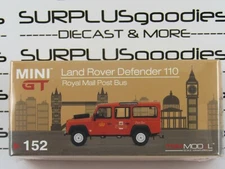 2021 TSM Model Mini-GT Overseas LAND ROVER DEFENDER 110 UK Royal Mail Post Bus